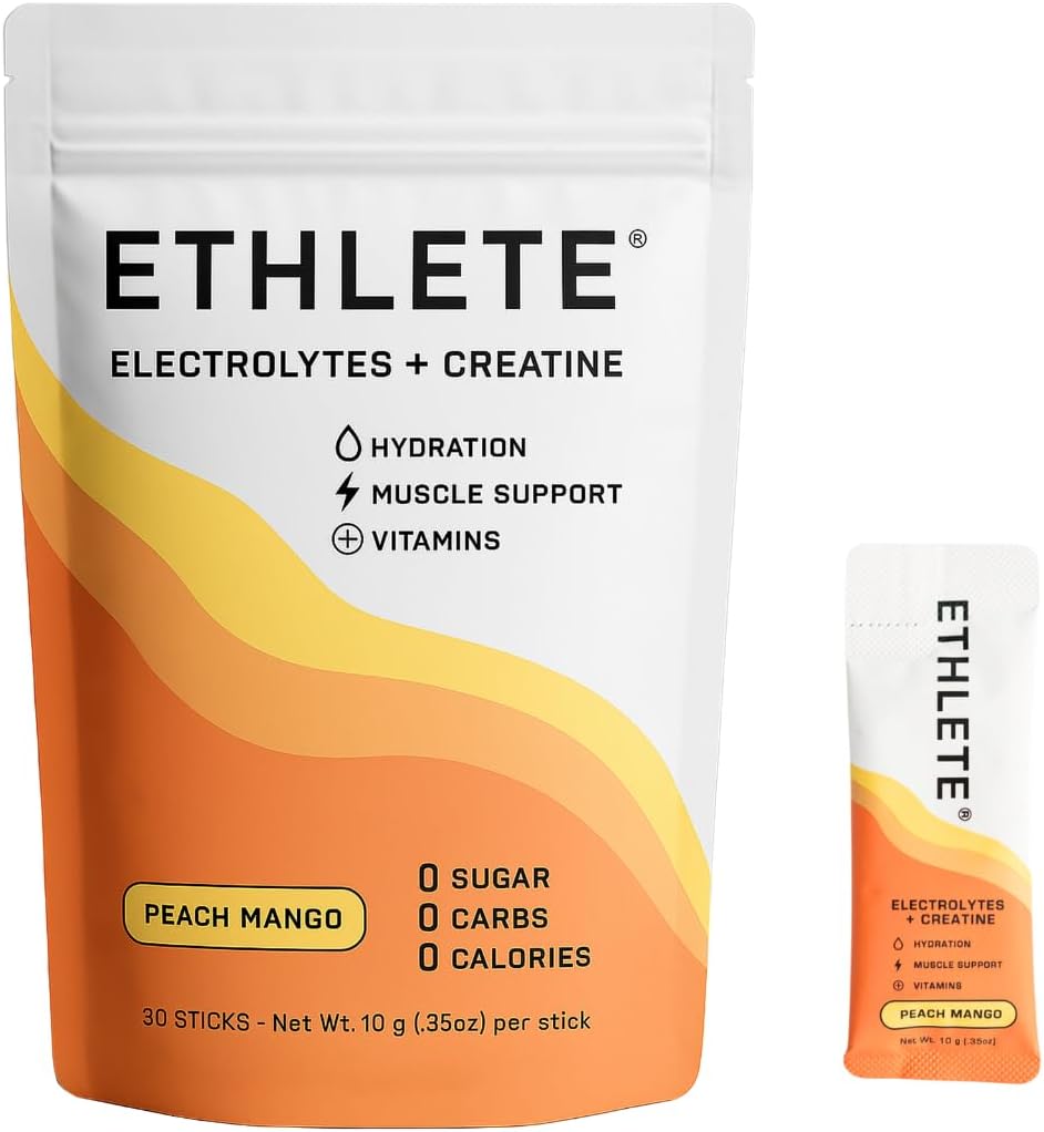 Electrolytes + Vitamins + Creatine, Powder (3-Flavors), 5g Creatine Monohydrate, with Electrolytes, Magnesium, Potassium, Vitamins B6, B12 & C (Peach Mango, Lemon Lime, Raspberry Lemon)