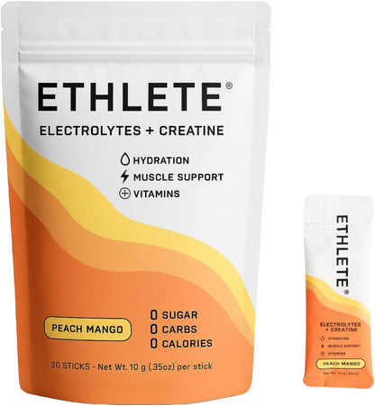 Electrolytes + Vitamins + Creatine, Powder (3-Flavors), 5g Creatine Monohydrate, with Electrolytes, Magnesium, Potassium, Vitamins B6, B12 & C (Peach Mango, Lemon Lime, Raspberry Lemon)