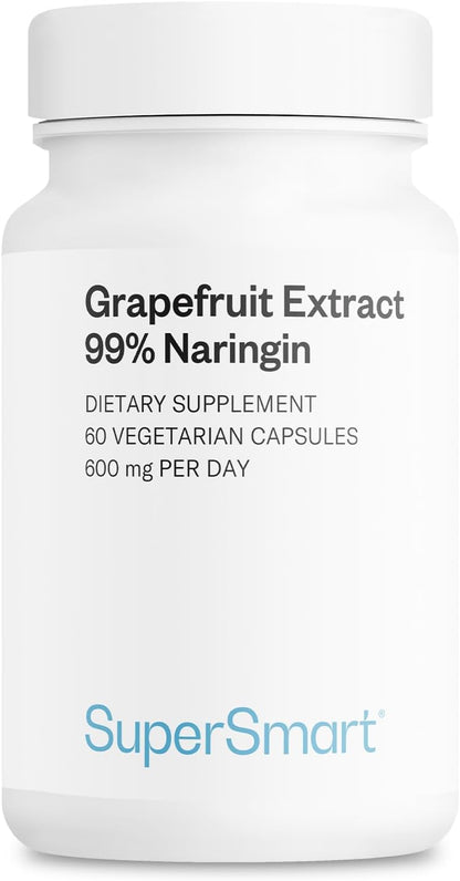 Supersmart - Grapefruit Extract 600mg per Day (99% Naringin) - High Potency GSE Supplement | Non-GMO & Gluten Free - 60 Vegetarian Capsules