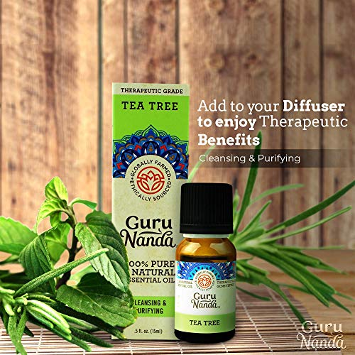 GuruNanda Tea Tree Essential Oil (2x0.5 Fl Oz) - 100% Pure, Undiluted Aromatherapy Oil