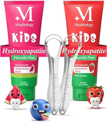 Mouthology Kid's Toothpaste (Strawberry and Watermelon) and Kid's Tongue Scraper