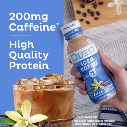 Quest Nutrition Iced Coffee, Vanilla Latte, 1g of Sugar, 10g of Protein, 90 calories, 200mg