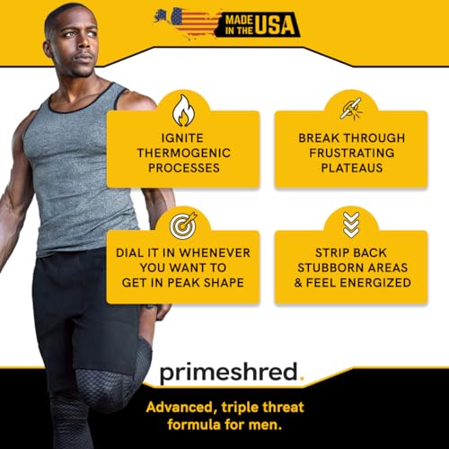 PrimeShred Fat Burner Pills for Men, Triple Action Weight Loss Supplement with Caffeine