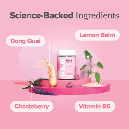 FLO PMS Gummies for Breakouts, Bloating, Cramps, & Mood – 30-Day Supply