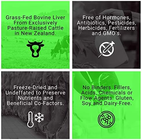 Beef Liver Supplement, Grass Fed Pasture-Raised Beef Organ Pills with Heme Iron, Vitamin A, B12 & Choline, Easy-Swallow Freeze-Dried Capsules, 90 Count