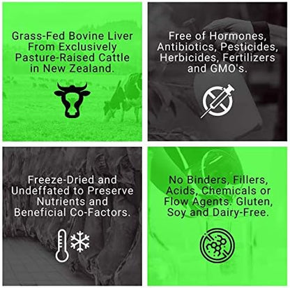 Beef Liver Supplement, Grass Fed Pasture-Raised Beef Organ Pills with Heme Iron, Vitamin A, B12 & Choline, Easy-Swallow Freeze-Dried Capsules, 90 Count