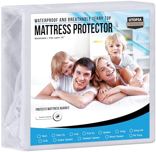 Utopia Bedding Waterproof Mattress Protector Twin Size, Premium Terry Mattress Cover 