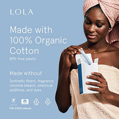 LOLA Organic Cotton Tampons, 60 Count - Tampons Regular, Period Feminine Hygiene Products