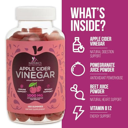 Vegan Apple Cider Vinegar Gummies | Max Strength 1000mg | Gelatin-Free, Vegan