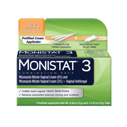 Monistat 3 Vaginal Cream, 3-Day Treatment Combination Pack, 3 Ovule Inserts and External Cream