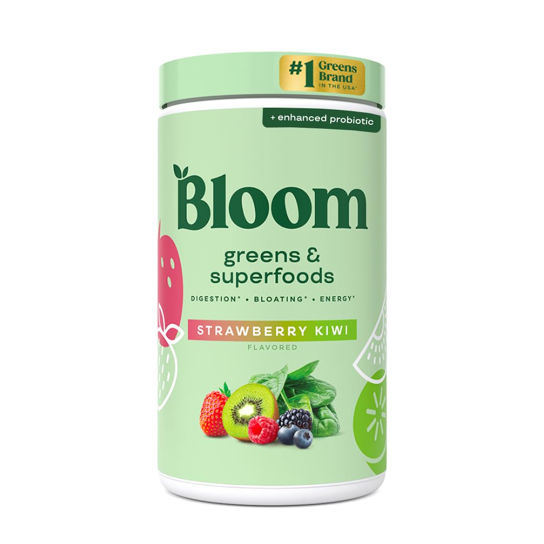 Bloom Nutrition Superfood Greens Powder, Berry, 30 Servings | Digestive Enzymes with Probiotics and Prebiotics, Gut Health, Bloating Relief for Women, Chlorella, Green Juice Mix
