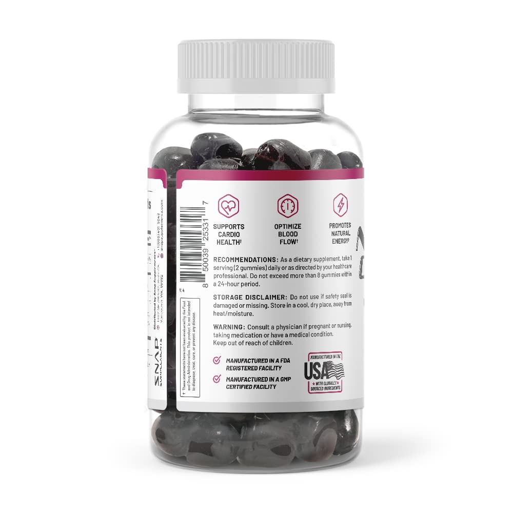Snap Supplements Sugar Free Nitric Oxide Beet Root Gummies - Heart Health, Energy