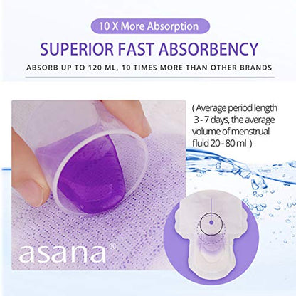 Asana Natural Teen Period Pads Combo Pack (Mini, Mini Long, Liner, and Women Reg - Chlorine Free