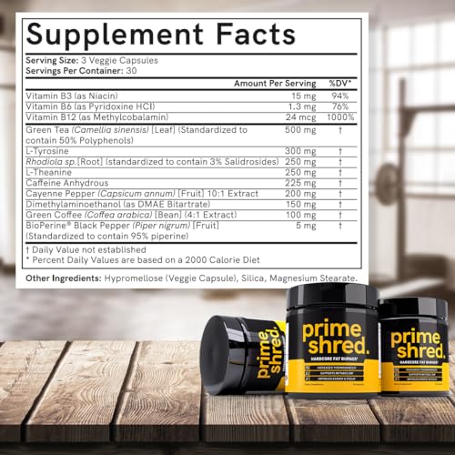 PrimeShred Fat Burner Pills for Men, Triple Action Weight Loss Supplement with Caffeine