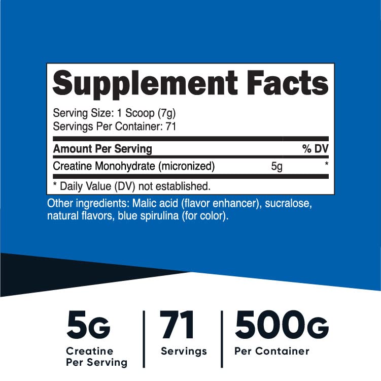 Nutricost Creatine Monohydrate Powder (Blue Raspberry), 500 Grams (1.1 LBS)