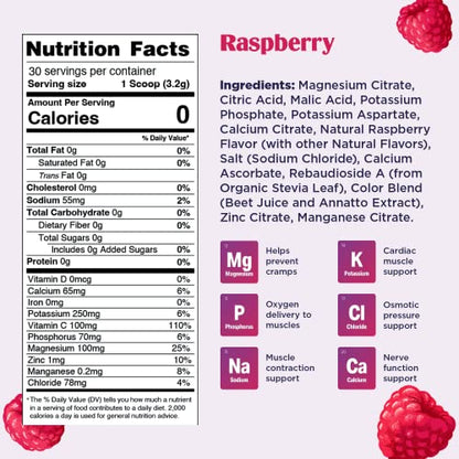 Ultima Replenisher Raspberry Electrolyte Powder, New Formula, 30 Serving Canister