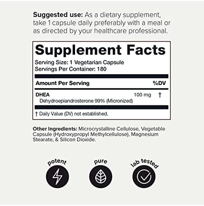 Toniiq Ultra High Strength DHEA 100mg Supplement for Men - 99%+ Highly Purified