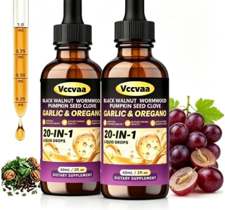 2 Pack 20-in-1 Wormwood Black Walnut Cleanse Drops, with Pumpkin Seed & Oregano, Digestive & Intestinal Health Support,Grape Flavor, 80mL / 2.70 Fl Oz per Bottle