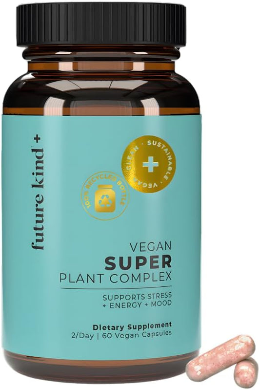 Future Kind - Super Vegan Formula with Lemon Balm, Ashwagandha Root Extract and Rhodiola Extract for Natural Mood Boost, Energy and Stress Support, 30 Capsules