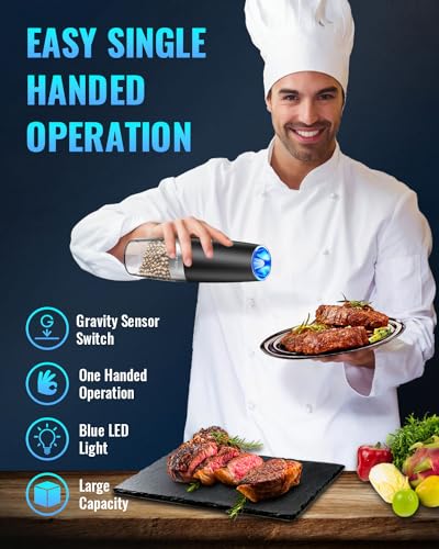 Gravity Electric Pepper and Salt Grinder Set, Adjustable Coarseness, Battery Powered