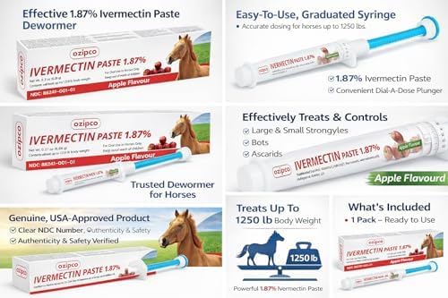 Ivermectin Horse Paste 1.87% | Apple Flavor – 6.08g Syringe for Equine Use Only Up to 1250 LB