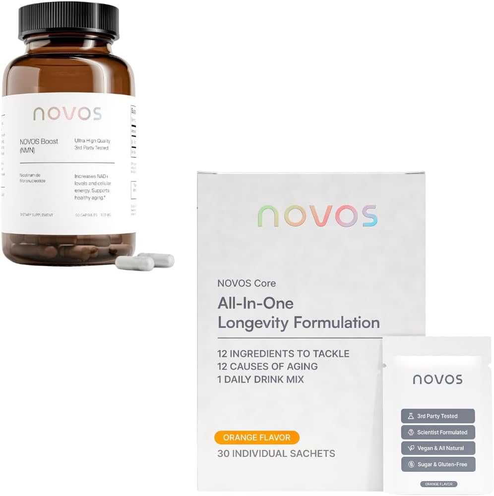 Novos Core Orange + Boost NMN “Cellular Repair Duo” – Longevity Drink Mix + NMN Capsules | Energy, Cellular Repair & DNA Support