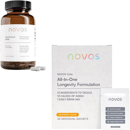 Novos Core Orange + Boost NMN “Cellular Repair Duo” – Longevity Drink Mix + NMN Capsules | Energy, Cellular Repair & DNA Support
