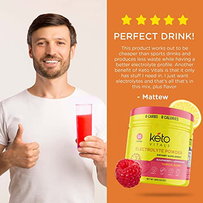 Keto Vitals Electrolytes Powder - Sugar Free Keto Electrolytes Powder with Potassium