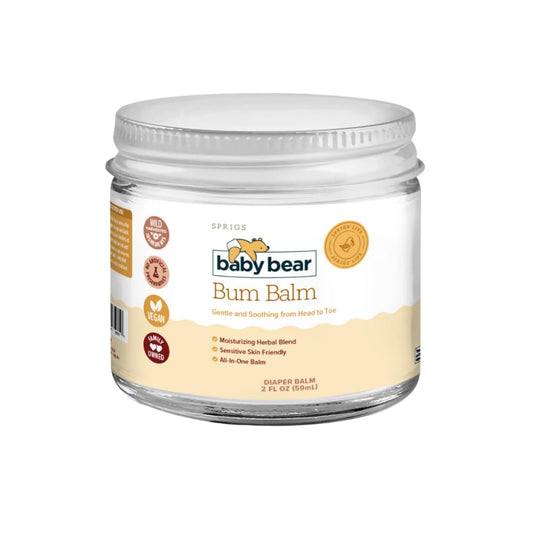 SPRIGS Baby Bear Bum Balm, 2 Fl Oz | Multipurpose Whipped Moisturizing Diaper Cream for Babies & Dry & Sensitive Skin | Soothing Essential Oils & an Herbal Blend of Organic Calendula & Tea Tree