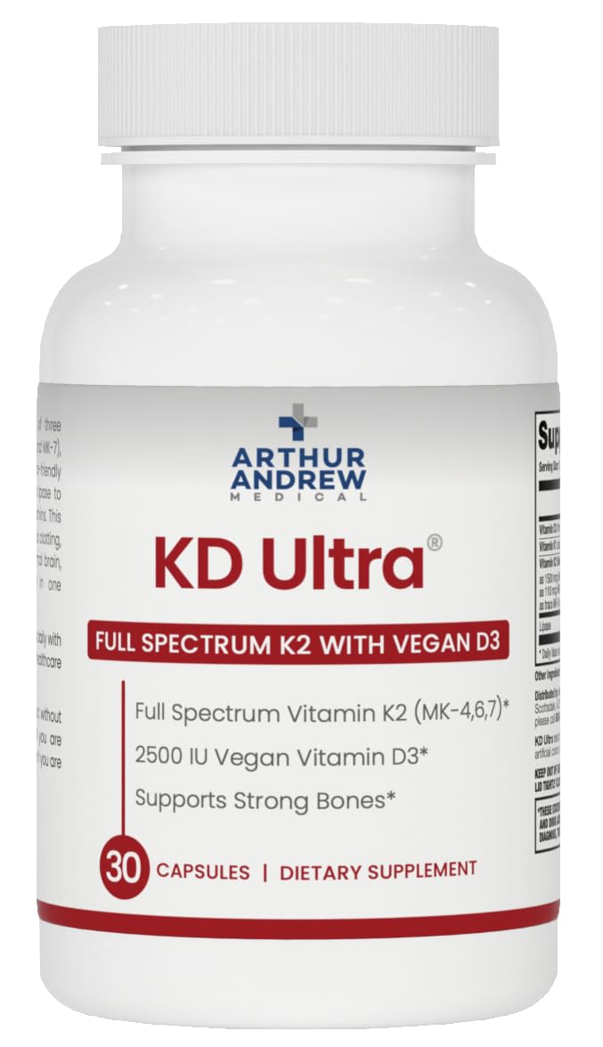 Arthur Andrew Medical, KD Ultra, Full Spectrum K2 & D3, 90 Capsules | Full Spectrum Vitamin K2 (MK4, MK6, MK7), Vitamin D3, & Lipase. Heart, Bone, And Circulation Support.
