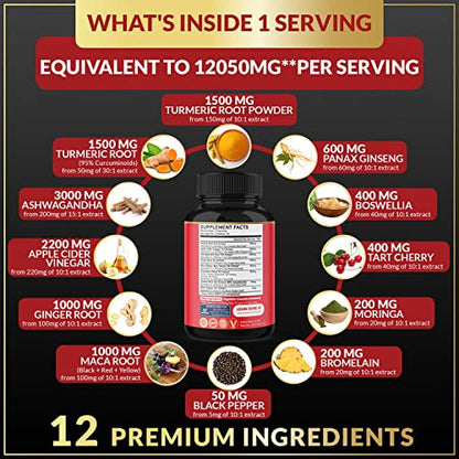 (2 Packs) Premium Turmeric Curcumin Supplement 12050mg with Ginger, Apple Cider