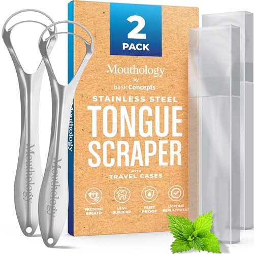 Mouthology Tongue Scraper for Adults, Stainless Steel Metal Tongue Scraper for Tongue 