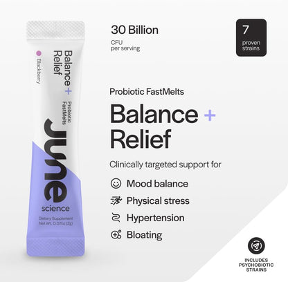Balance + Relief | Fast Melt Pre + Probiotic for Mood & Stress - BlackBerry Flavor, 30 Powder Sachets