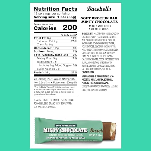 Barebells Soft Protein Bars Minty Chocolate - 12 Count, 1.9oz Bars - Protein Snacks