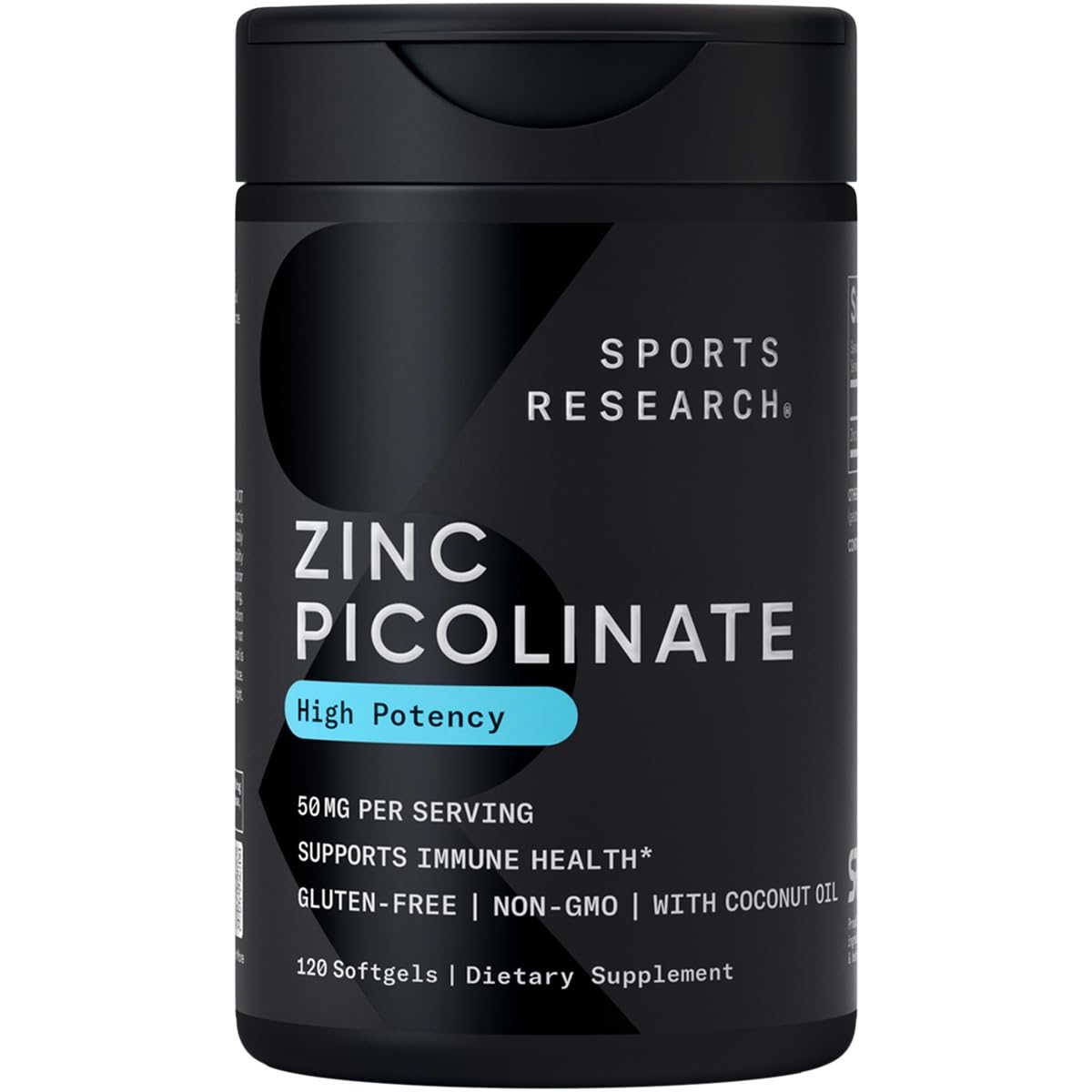 Sports Research High Potency Zinc Picolinate 30mg with Organic Coconut Oil | Highly Absorbable Zinc Supplement for Healthy Immune & Enzyme Function - Non-GMO Tested & Gluten-Free (90 Liquid Softgels)