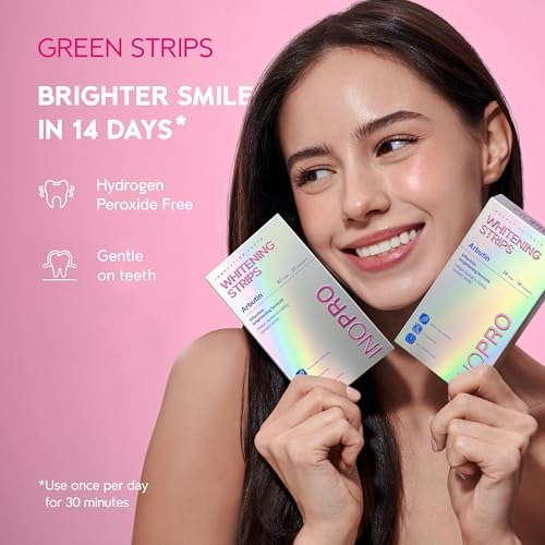 InoPro Teeth Whitening Strips 14 Treatments Kit + Foam Mouthwash with Nano-Hydroxyapatite, Xylitol, Hyaluronic Acid, Vinamin C - Cinnamon Bun