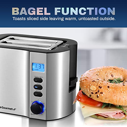 Elite Gourmet ECT2145 Extra Wide Slot 2-Slice Toaster, Bagel Function Reheat, Defrost