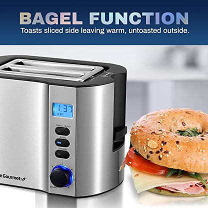 Elite Gourmet ECT2145 Extra Wide Slot 2-Slice Toaster, Bagel Function Reheat, Defrost