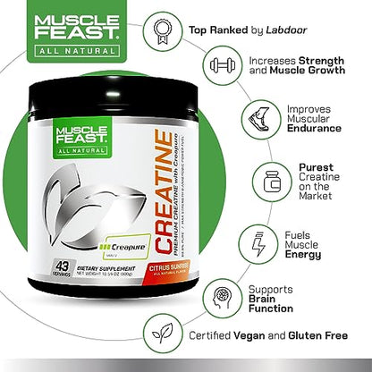 Muscle Feast Creapure Creatine Monohydrate Powder, Vegan Keto Gluten-Free, All Natural