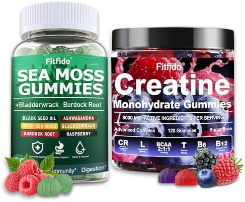 Creatine Monohydrate Gummies 5000mg + Irish Sea Moss 3000mg Gummies – Support for Muscles, Immune, Thyroid & Wellbeing – Vegan, Sugar Free, 2-Pack Supplement Bundle