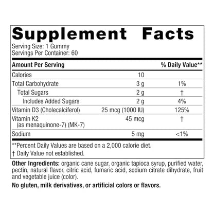Nordic Naturals Vitamin D3 + K2 Gummies, Pomegranate - 60 Gummies - 1000 IU Vitamin D