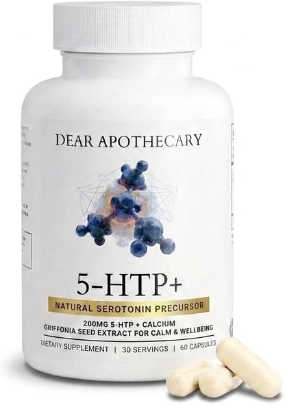 5-HTP+ 200mg Griffonia Simplicifolia Seed Extract with Calcium 328mg - Mood, Calm & Sleep Support - Non-GMO, Gluten Free, Corn Free - 60 Capsules
