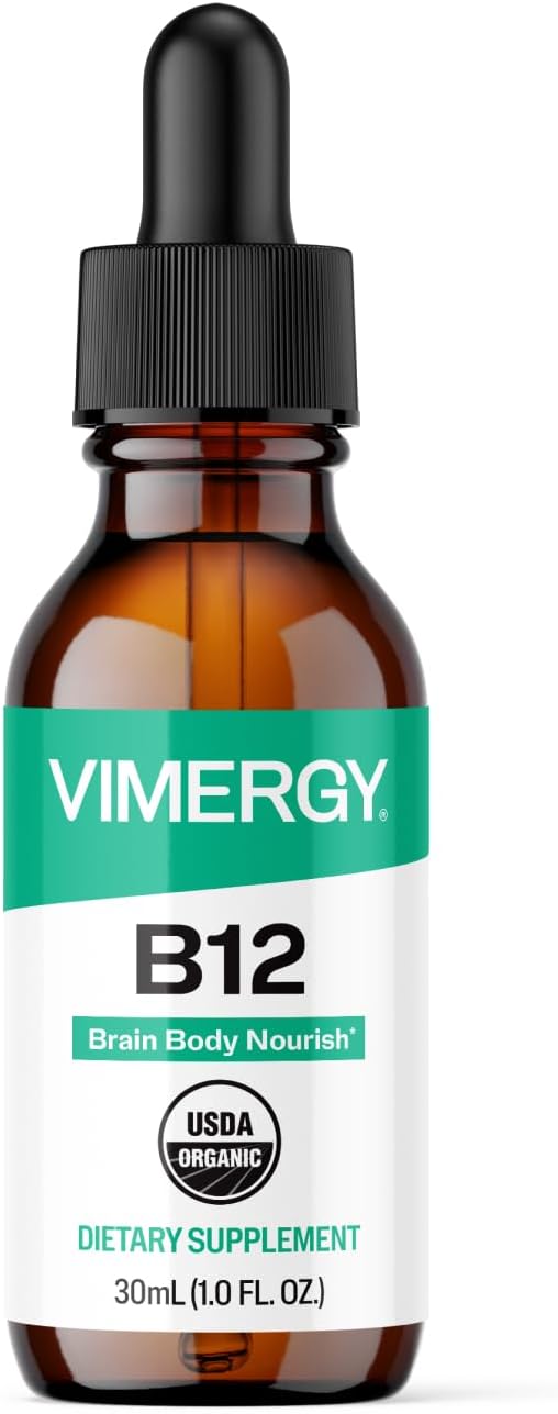 Vimergy USDA Organic Liquid Vitamin B12 Supplement 2500 mcg, Methylcobalamin & Adenosylcobalamin – Energy Support, Vegan, Non-GMO B12 Vitamins for Women & Men 30 Serving (30 mL)