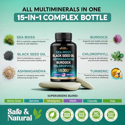 Irish Sea Moss | Black Seed Oil | Ashwagandha | Burdock | Chlorophyll | Supergreens