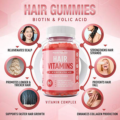 Premium Hair Vitamins Supplement-Gummy Vitamins w/Biotin, Folic Acid, Vitamins A&D