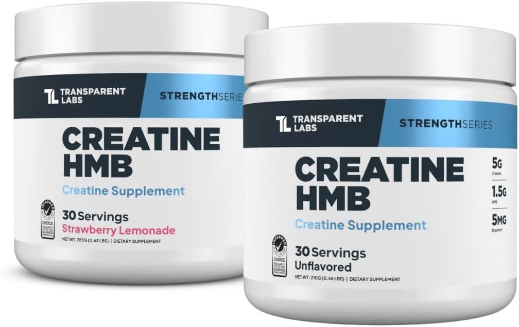 Transparent Labs Creatine HMB (30 Servings, Strawberry Lemonade) & Creatine HMB Unflavored (30 Servings, Unflavored)