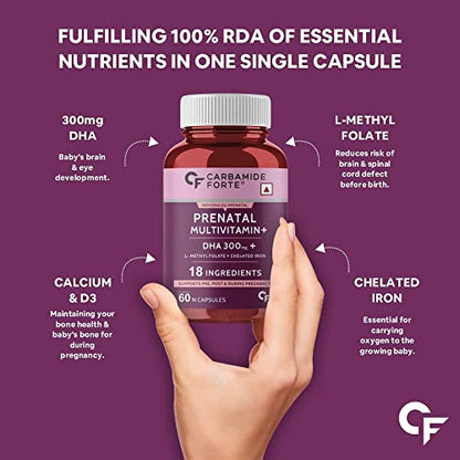 Roti Prenatal Multivitamin for Pregnancy with 300mg DHA & 18 Ingredients - 60 Capsules