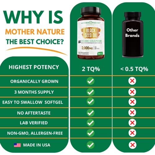 Organic Black Seed Oil Capsules - 3 Month Supply - 180 Count (2000mg Per Serving)