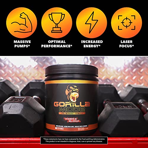 Gorilla Mode Pre Workout - Massive Pumps · Laser Focus · Energy · Power - L-Citrulline