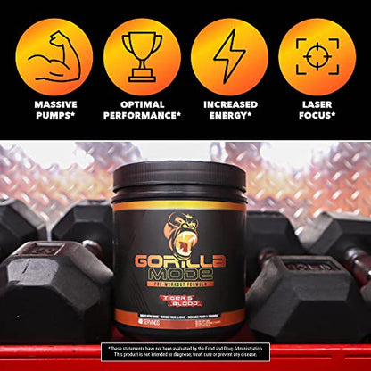 Gorilla Mode Pre Workout - Massive Pumps · Laser Focus · Energy · Power - L-Citrulline